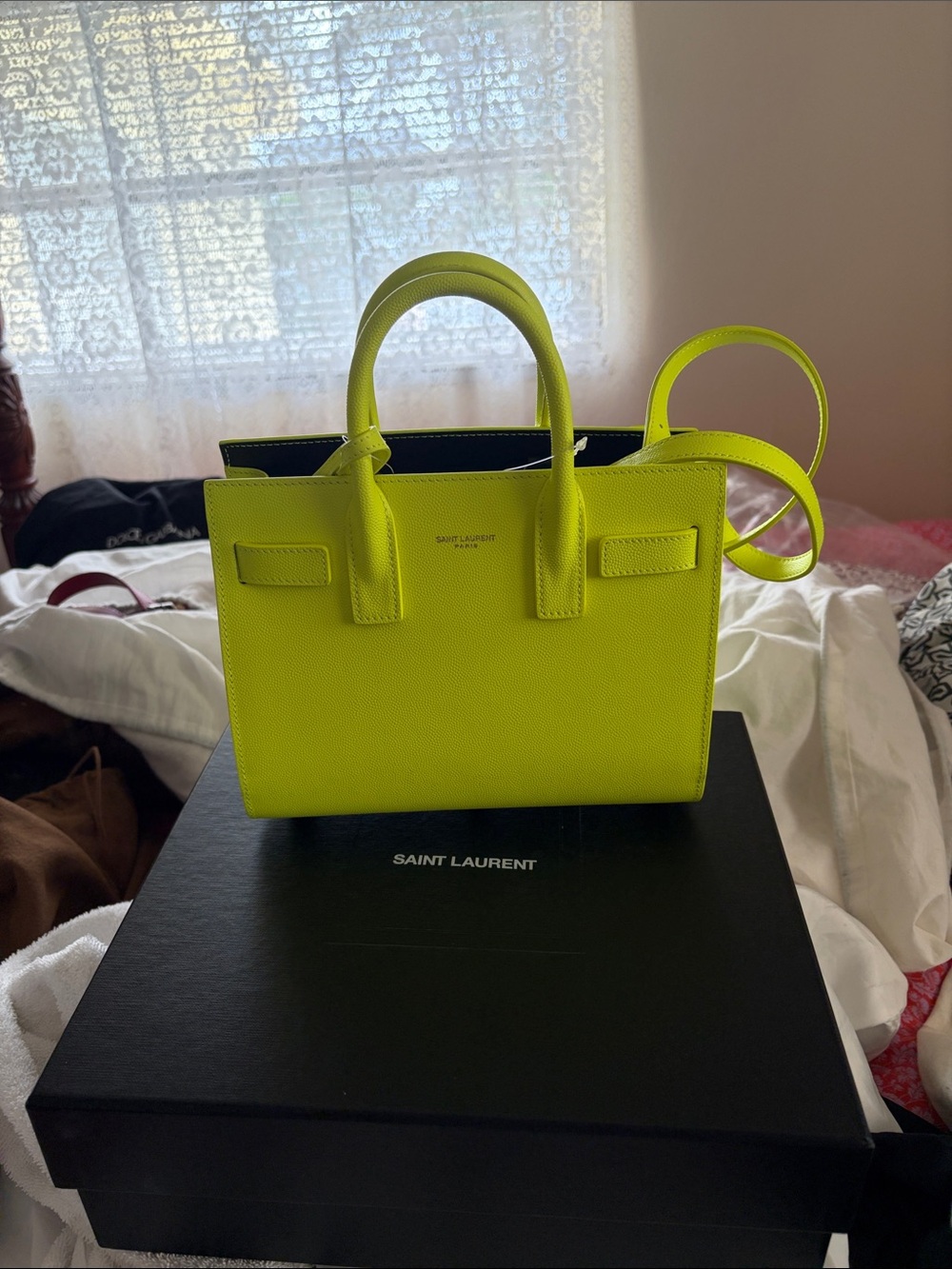 Saint Laurent Neon Yellow Mini Sac de Jour Satchel